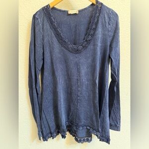 Altar'd State Indigo Lace Accent Top